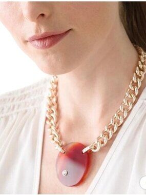 White House Black Market Semi Precious Stone Gold Link Chain Necklace NEW $99